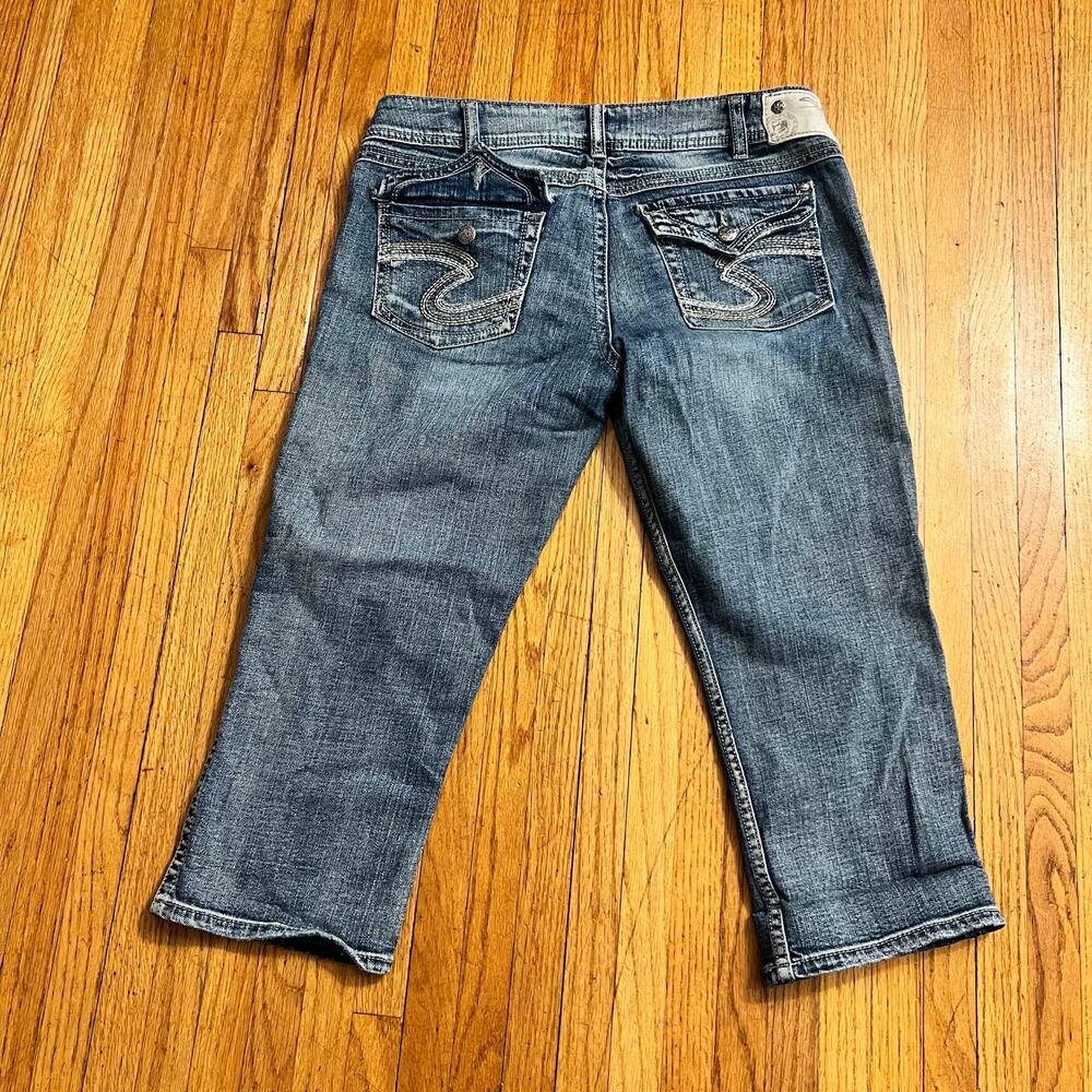 Silver Jeans Womens 31 Natsuki Capri Blue Western Relaxed Fit (34x20.5)